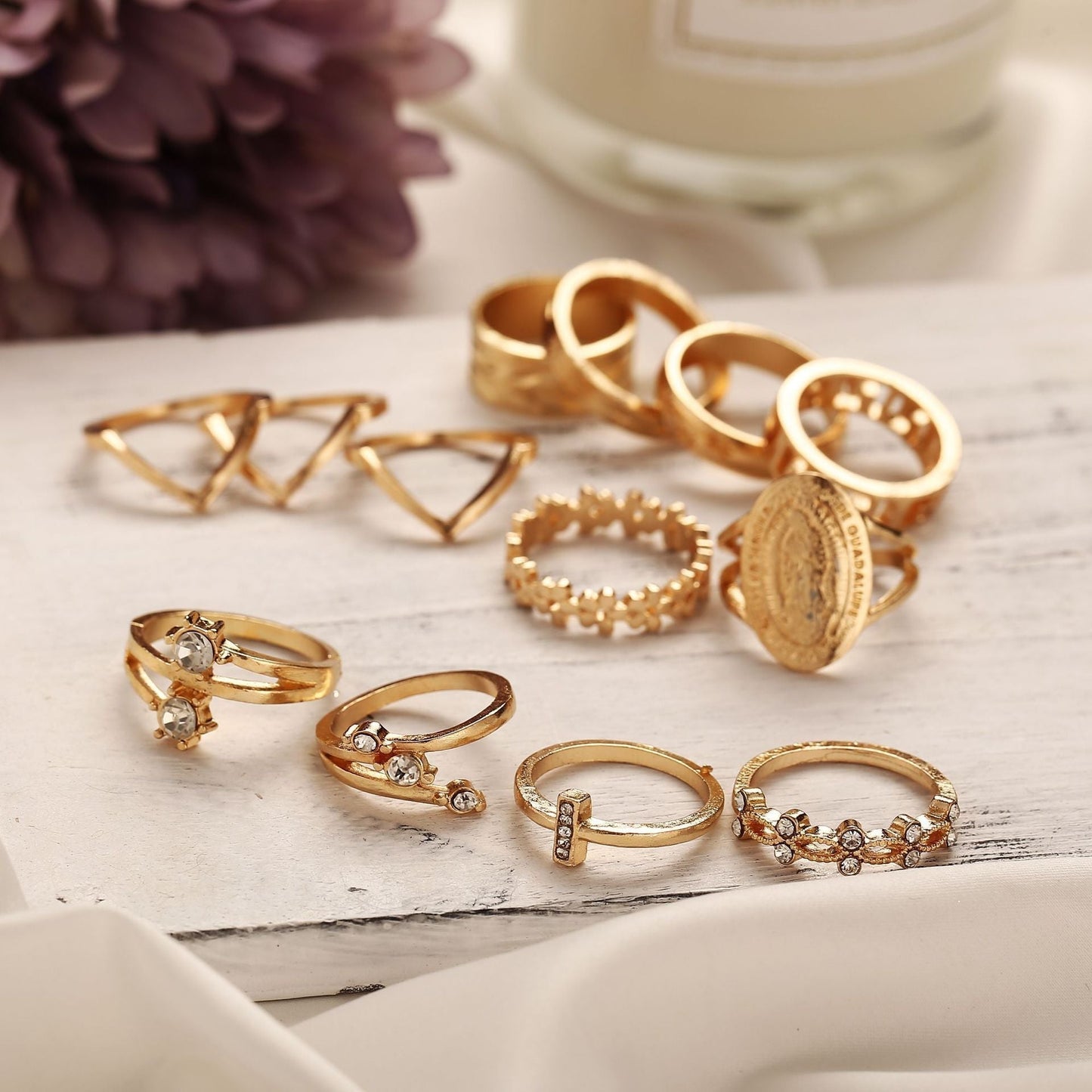 13-Piece Medallion Ring Set with Austrian Crystals – 18K Gold Plated, Italian Design