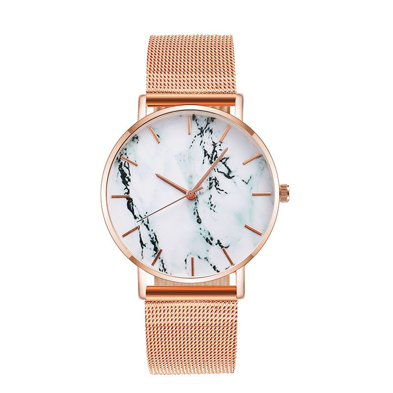 Luxury Rose Gold Mesh Band Marble Women's Wrist Watch