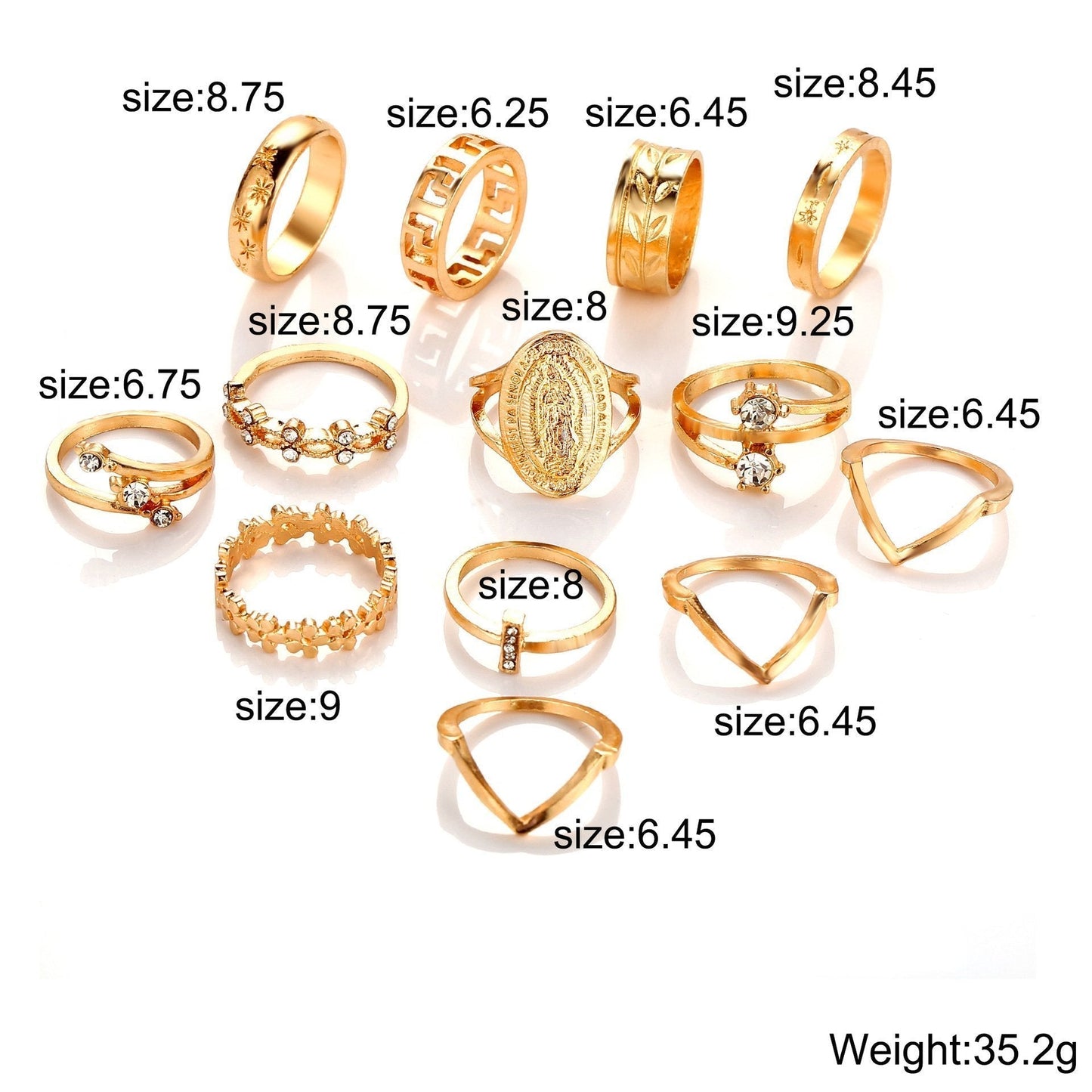 13-Piece Medallion Ring Set with Austrian Crystals – 18K Gold Plated, Italian Design